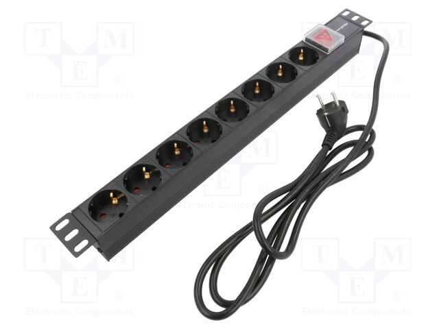 Plug socket strip: protective; Sockets: 8; 250VAC; 16A; black