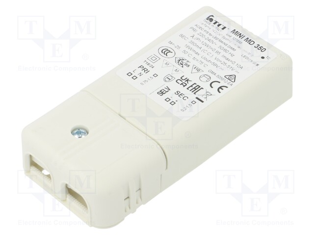 Power supply: switched-mode; LED; 25÷51VDC; 350mA; 220÷240VAC