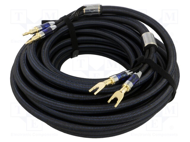 Cable; banana plug x2,fork terminal 2x; 10m; black; textile