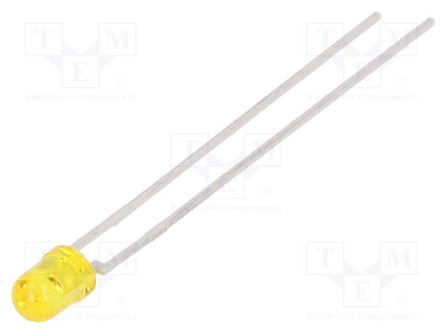 LED; 3mm; yellow; 10÷20mcd; 44°; Front: convex; Pitch: 2.54mm