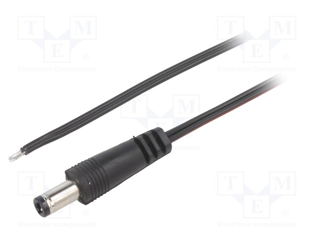 Cable; wires,DC 5,5/2,5 plug; straight; 0.35mm2; black; 1.5m