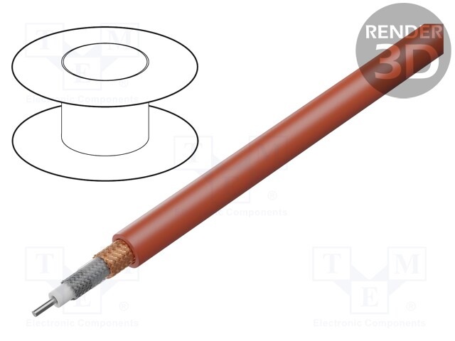 Wire: coaxial; 1x75Ω; solid; Cu; PVC FirestoP®; brown-red; 100m