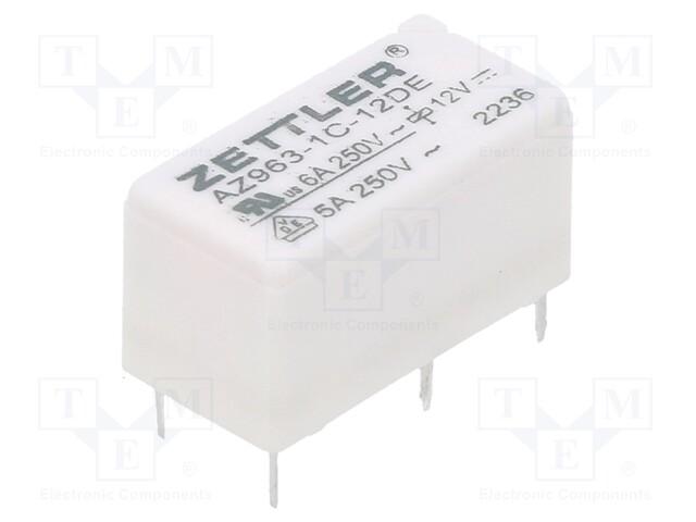 Relay: electromagnetic; SPDT; Ucoil: 12VDC; 6A/250VAC; 6A/30VDC; 6A