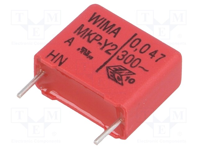 Capacitor: polypropylene; Y2; 47nF; 15mm; ±10%; 8x15x18mm; 300VAC