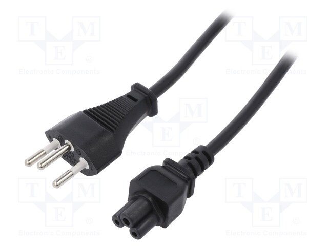 Cable; IEC C5 female,SEV-1011 (J) plug; 1mm; black; PVC; 2.5A