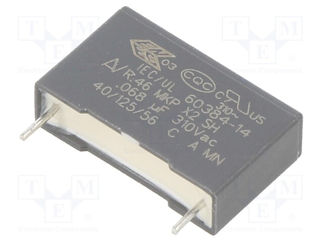 Capacitor: polypropylene; X2; 0.068uF; 15mm; ±20%; 18x11x5mm