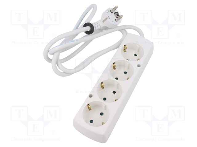 Extension lead; Schuko; Sockets: 4; white; 3x1,5mm2; 1.5m; 16A