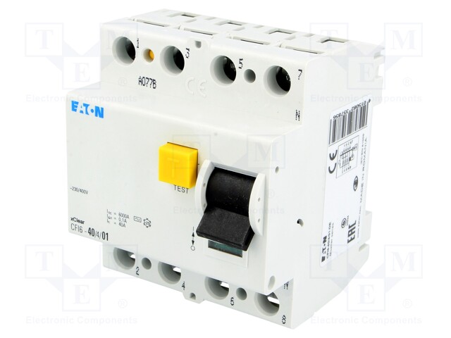 RCD breaker; Inom: 40A; Ires: 100mA; Max surge current: 250A; 400V