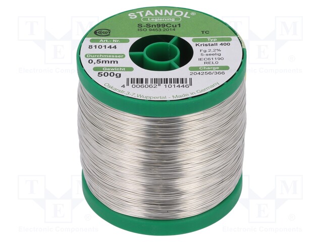 Soldering wire; Sn99Cu1; 500um; 0.5kg; lead free; Package: reel