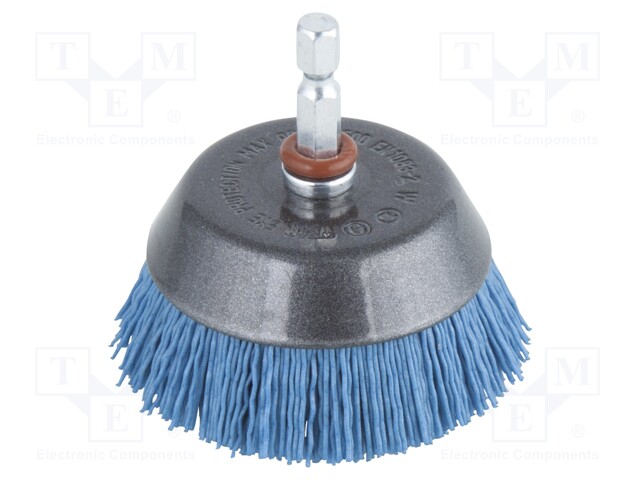 Cup brush; 65mm; Mounting: 1/4",hexagonal; V: wire; Plating: nylon