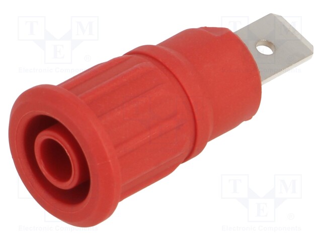 Socket; 4mm banana; 32A; 1kV; red; nickel plated; on panel