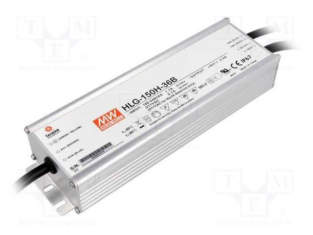 Power supply: switched-mode; LED; 151.2W; 36VDC; 4.2A; 90÷305VAC