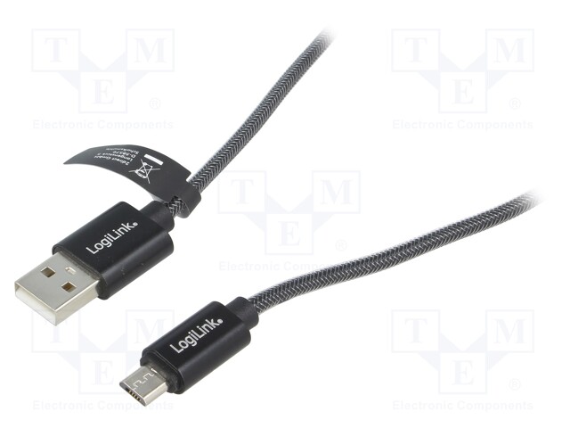 Cable; USB A plug,USB B micro plug; 2m; grey