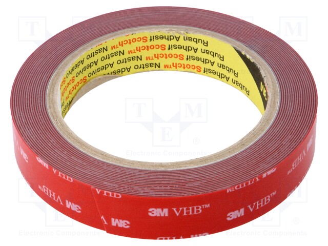 Tape: fixing; W: 19mm; L: 5.5m; Thk: 0.6mm; acrylic; grey; Tmax: 121°C