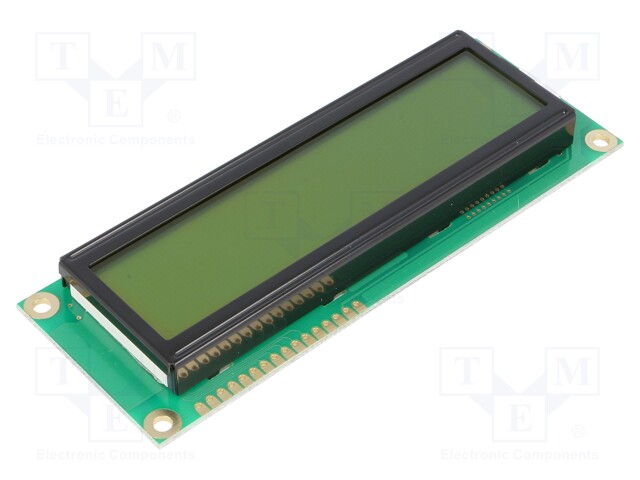 Display: LCD; alphanumeric; STN Positive; 16x2; yellow-green; LED