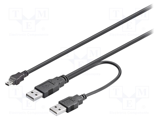 Cable; USB 2.0; USB A plug x2,USB B mini plug; 600mm; black