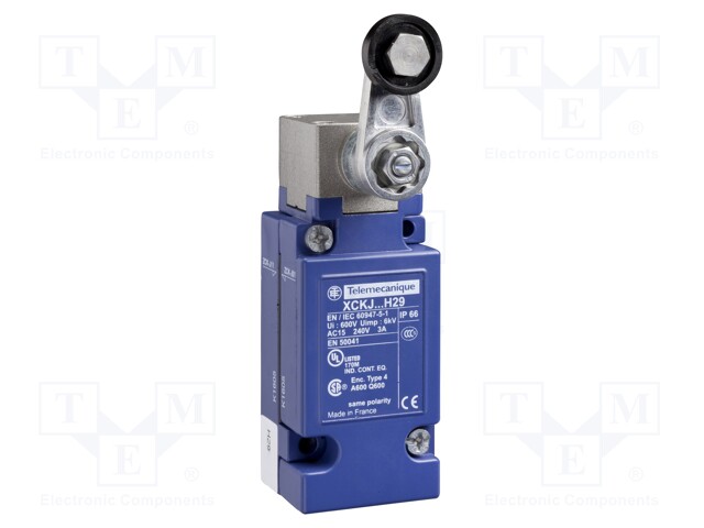 Limit Switch, Roller Lever, SPDT, 3 A, 240 V, 0.25 N-m, OsiSense XC Series