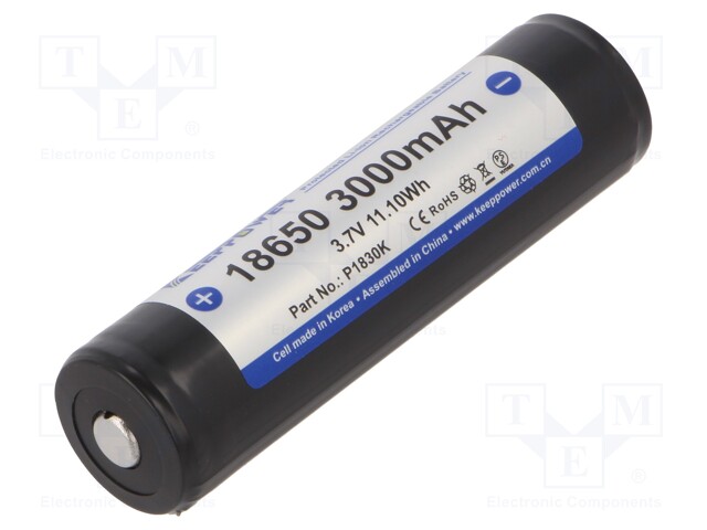 Re-battery: Li-Ion; MR18650; 3.7V; 3000mAh; Ø18.7x68.5mm