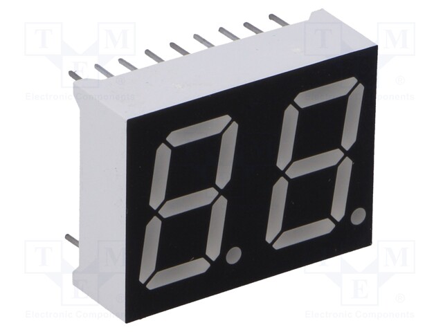 Display: LED; 7-segment; 14.2mm; 0.56"; No.char: 2; green; 160mcd