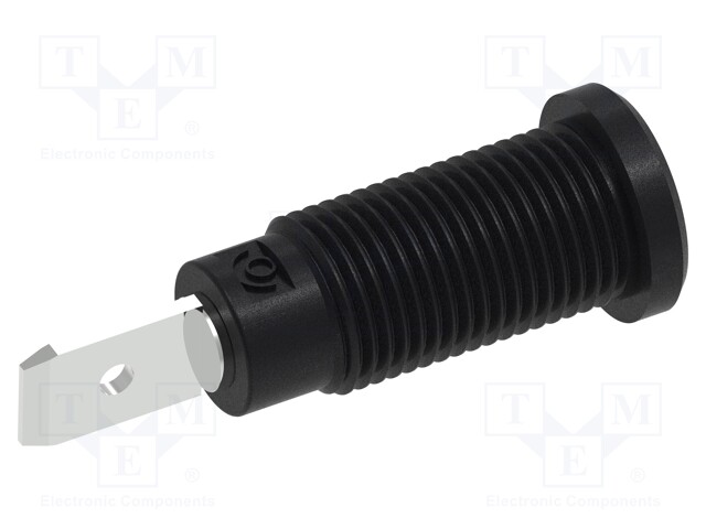 Socket; 2mm banana; 10A; 600V; 29.2mm; black; on panel,screw