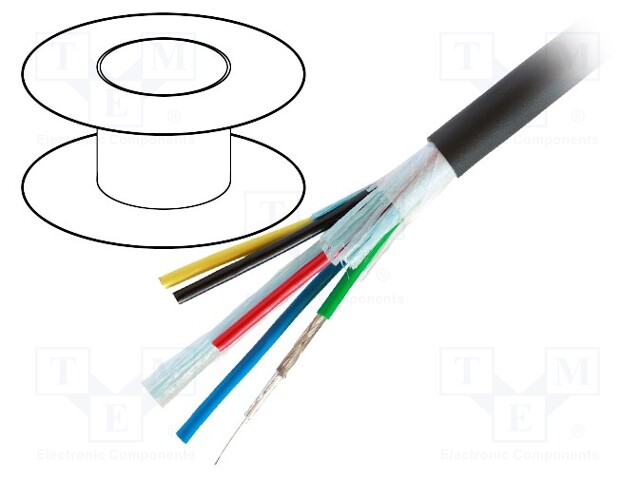 Wire: coaxial; 5x75Ω; solid; Cu; 25AWG; PVC; black; 76m; 9.7mm