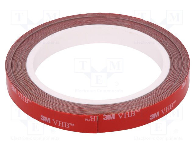 Tape: fixing; W: 12mm; L: 5m; D: 0.6mm; acrylic; grey; max.230°C