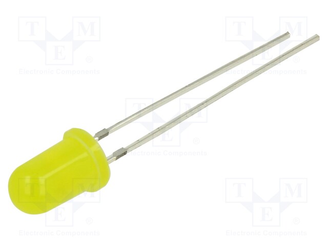 LED; 5mm; yellow; 100÷150mcd; 60°; Front: convex; 5V; Pitch: 2.54mm