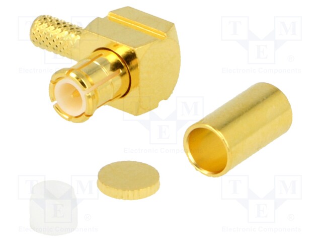 Plug; MCX; male; angled 90°; 50Ω; soldering,crimped; for cable