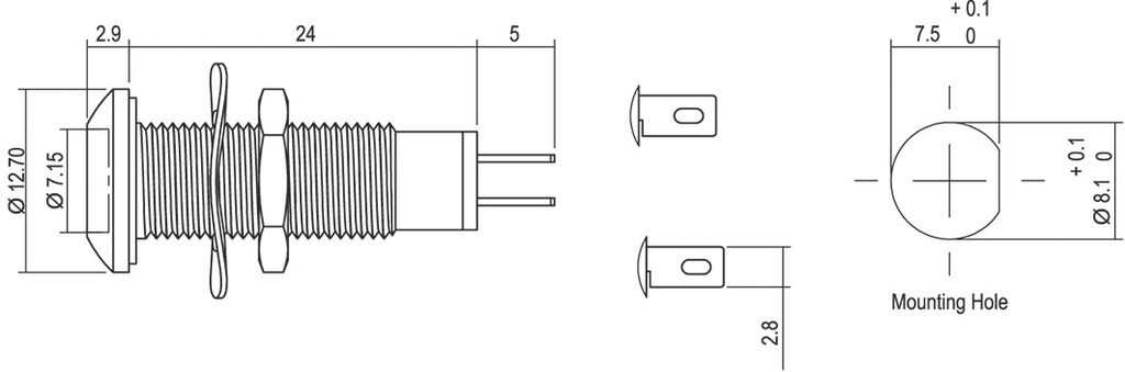 Indicator: LED; flat; 110VDC; Cutout: Ø8.1mm; IP67; ØLED: 7.15mm