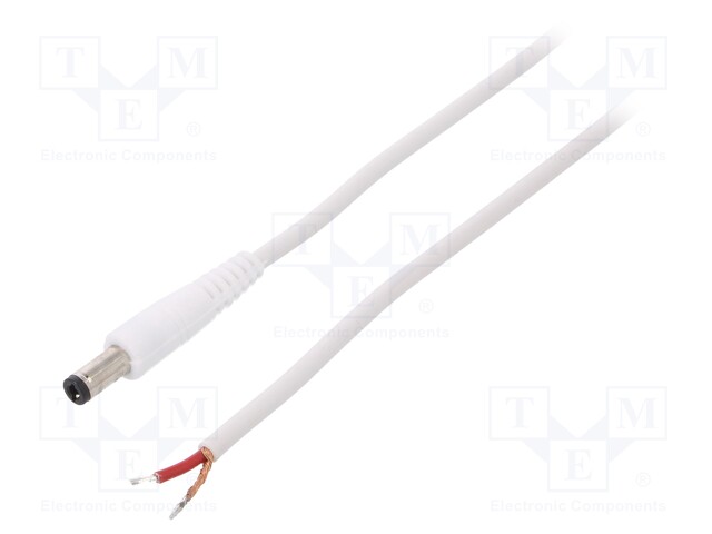 Cable; wires,DC 5,5/2,5 plug; straight; 1mm2; white; 1.5m