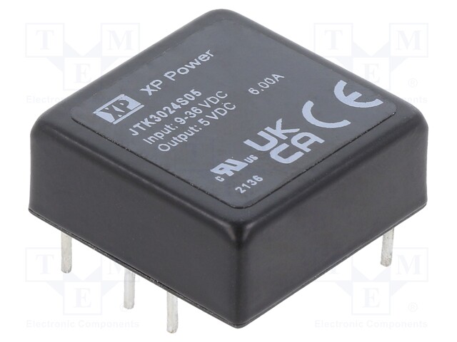 Isolated Board Mount DC/DC Converter, ITE, 1 Output, 30 W, 5 V, 6 A