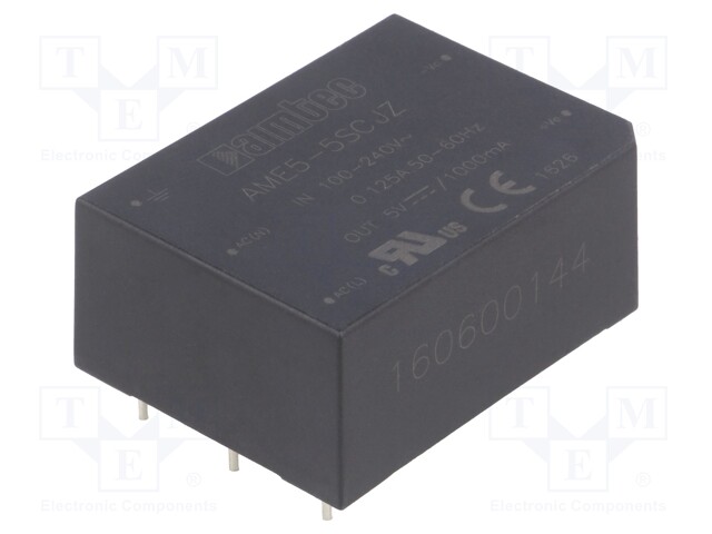 Converter: AC/DC; 5W; Uout: 5VDC; Iout: 1A; 75%; Mounting: PCB; 3kV