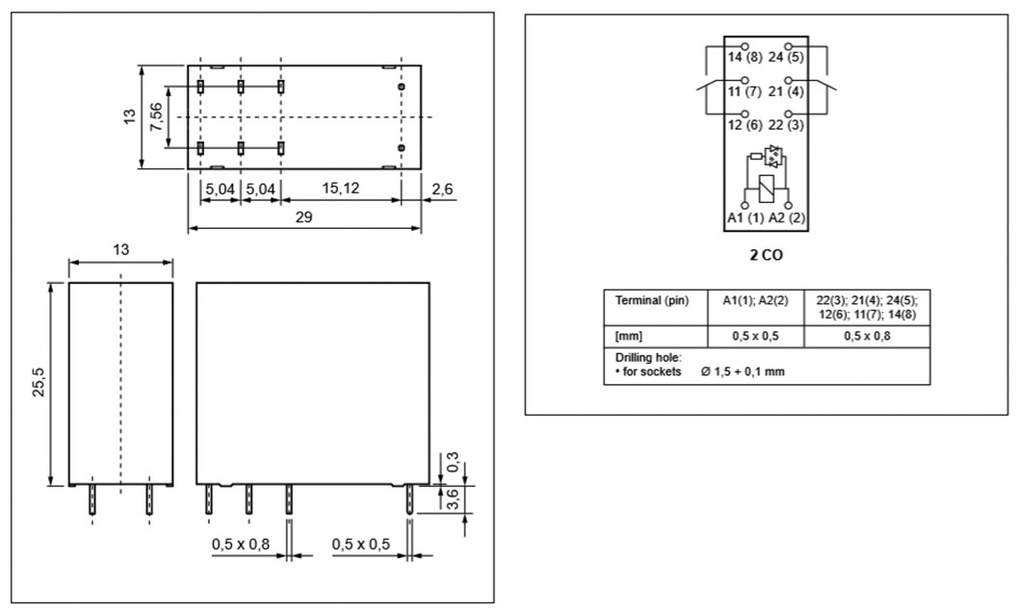 Relay: electromagnetic; DPDT; Ucoil: 48VDC; 8A/250VAC; 8A/24VDC; 8A