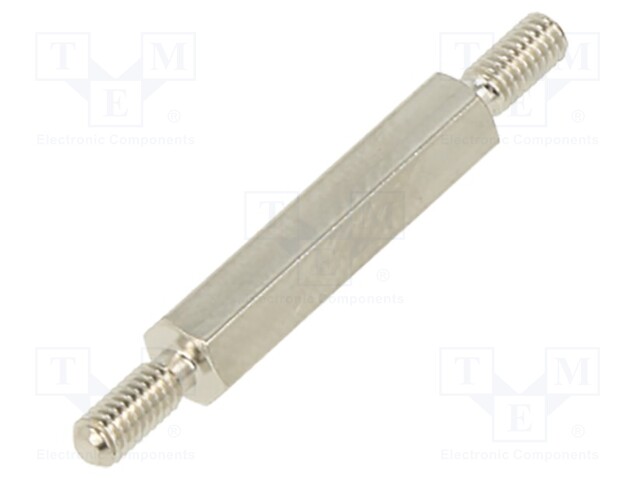 Screwed spacer sleeve; 18mm; Ext.thread: M2,5; hexagonal; brass