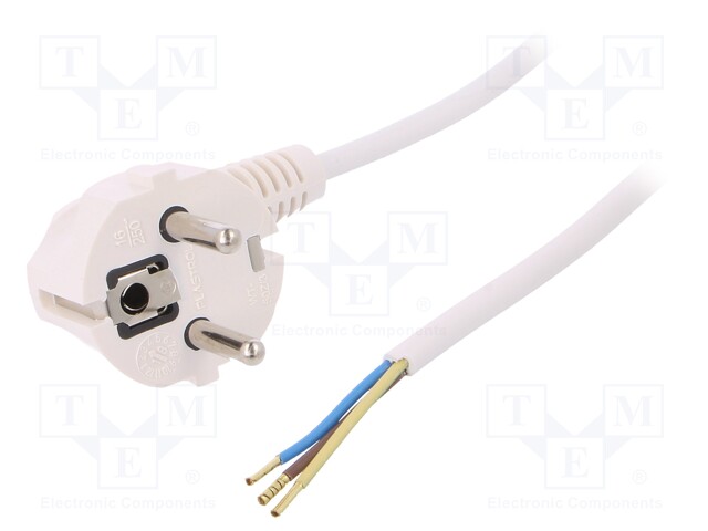 Cable; SCHUKO plug,CEE 7/7 (E/F) plug angled,wires; 4m; white