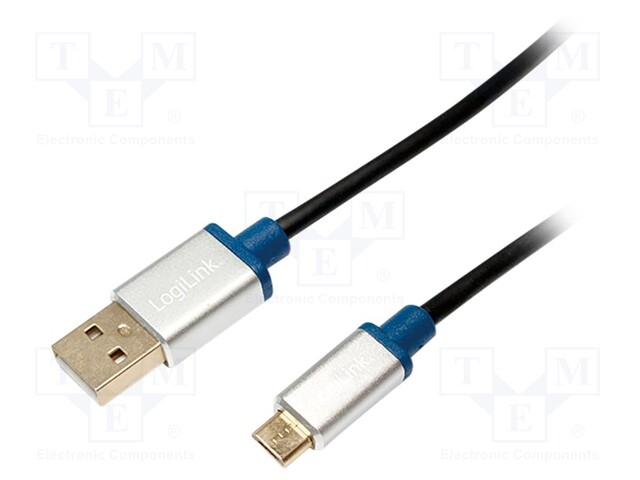 Cable; USB 2.0; USB A plug,USB B micro plug; 1m; black