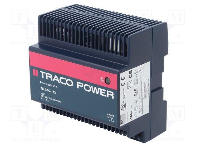 Power supply: switched-mode; 90W; 12VDC; 12÷16VDC; 7.5A; 85÷264VAC