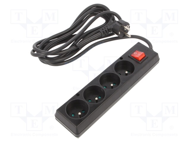 Extension lead; Sockets: 4; black; 3x1,5mm2; 3m; 16A