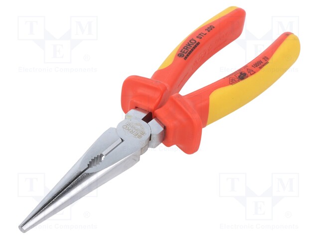 Pliers; insulated,half-rounded nose,universal,elongated; 200mm