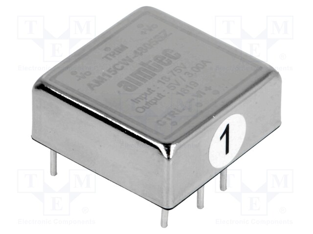 Converter: DC/DC; 15W; Uin: 18÷75V; 5VDC; Iout: 3A; 1"x1"; 18g