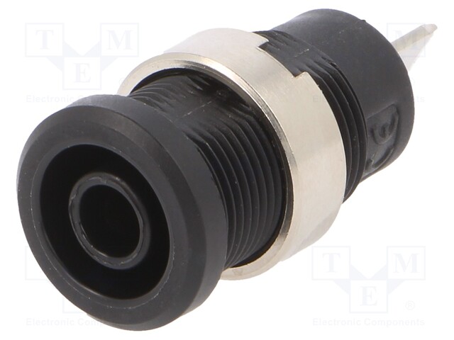 Socket; 4mm banana; 36A; 1kV; black; nickel plated; on panel,screw