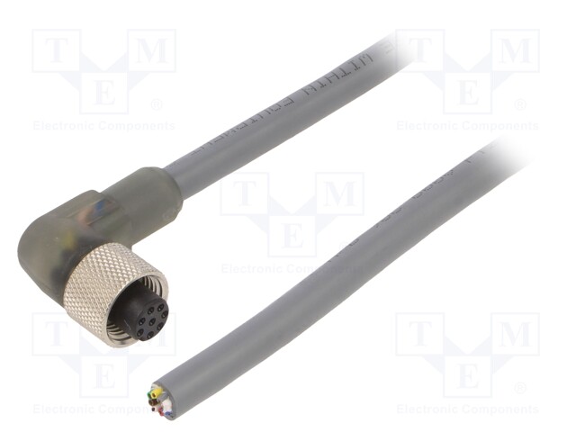 Connection lead; M12; PIN: 8; angled; 3m; plug; 36VAC; 1.9A; -25÷80°C