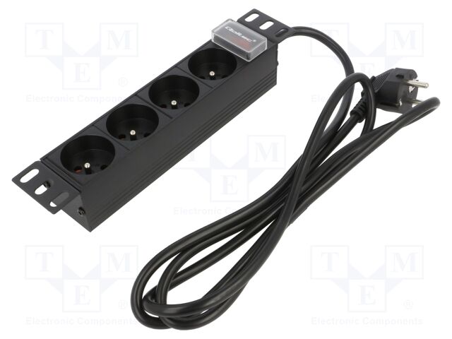 Plug socket strip: protective; Sockets: 4; 250VAC; 16A; black