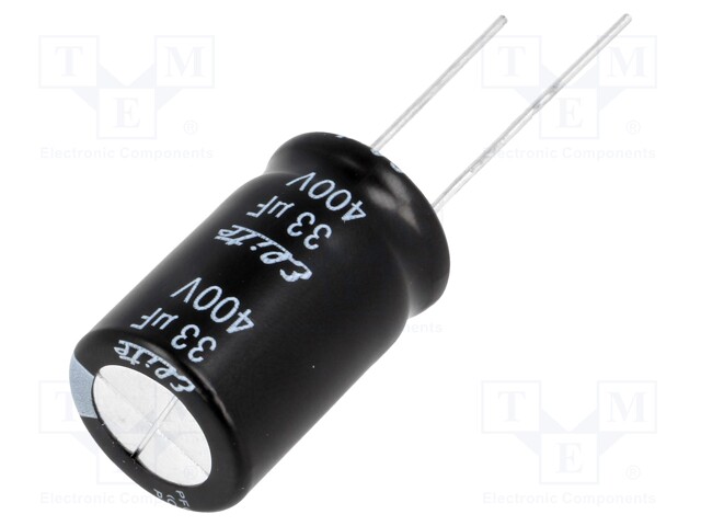 Capacitor: electrolytic; THT; 33uF; 400VDC; Ø16x25mm; Pitch: 7.5mm