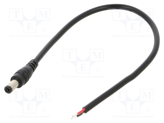 Cable; 2x0.5mm2; DC 5,5/2,1 plug; straight; black; 0.25m; -20÷80°C