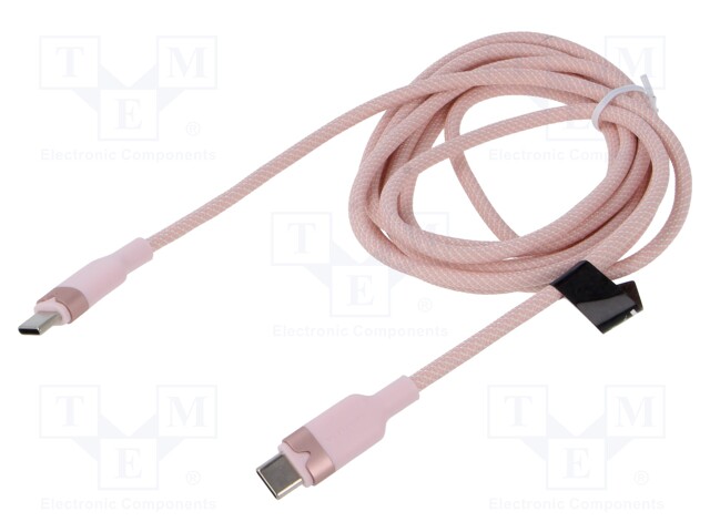 Cable; USB 2.0; USB C plug,both sides; nickel plated; 2m; pink