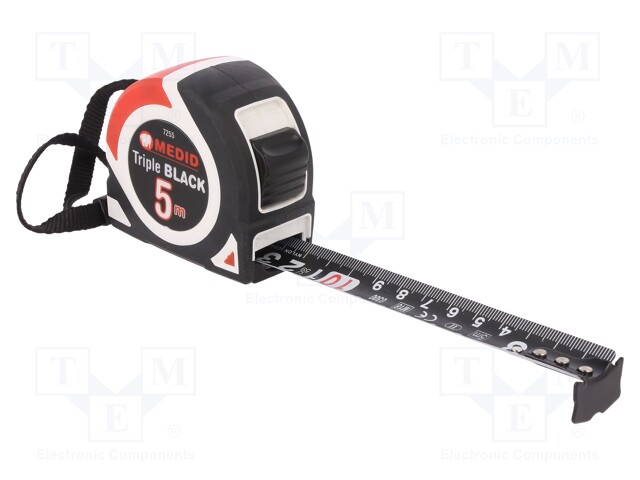 Measuring tape; L: 5m; Width: 25mm; Enclos.mat: ABS,elastolan