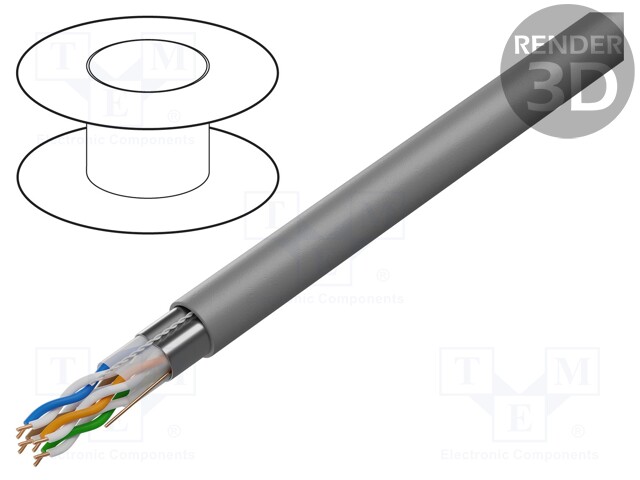 Wire; F/UTP; 4x2x24AWG; 5e; solid; Cu; PVC; grey; 305m; Øcable: 6.2mm