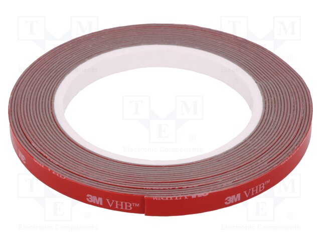 Tape: fixing; W: 9mm; L: 5m; D: 1.1mm; acrylic; grey; max.230°C; 37N/cm