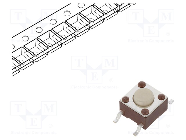 Microswitch TACT; SPST-NO; Pos: 2; 0.05A/50VDC; SMT; 2.55N; 6x6x4mm